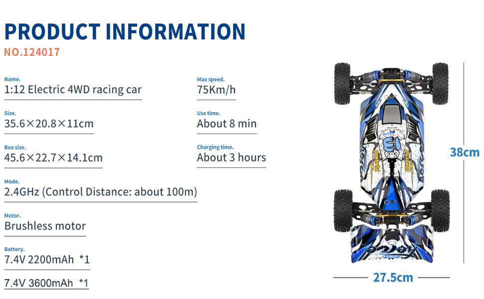 WLtoys 124017 1:12 2.4GH 4WD RC Car 75km/h Speed Off-Road RTR Metal Chassis V2T8