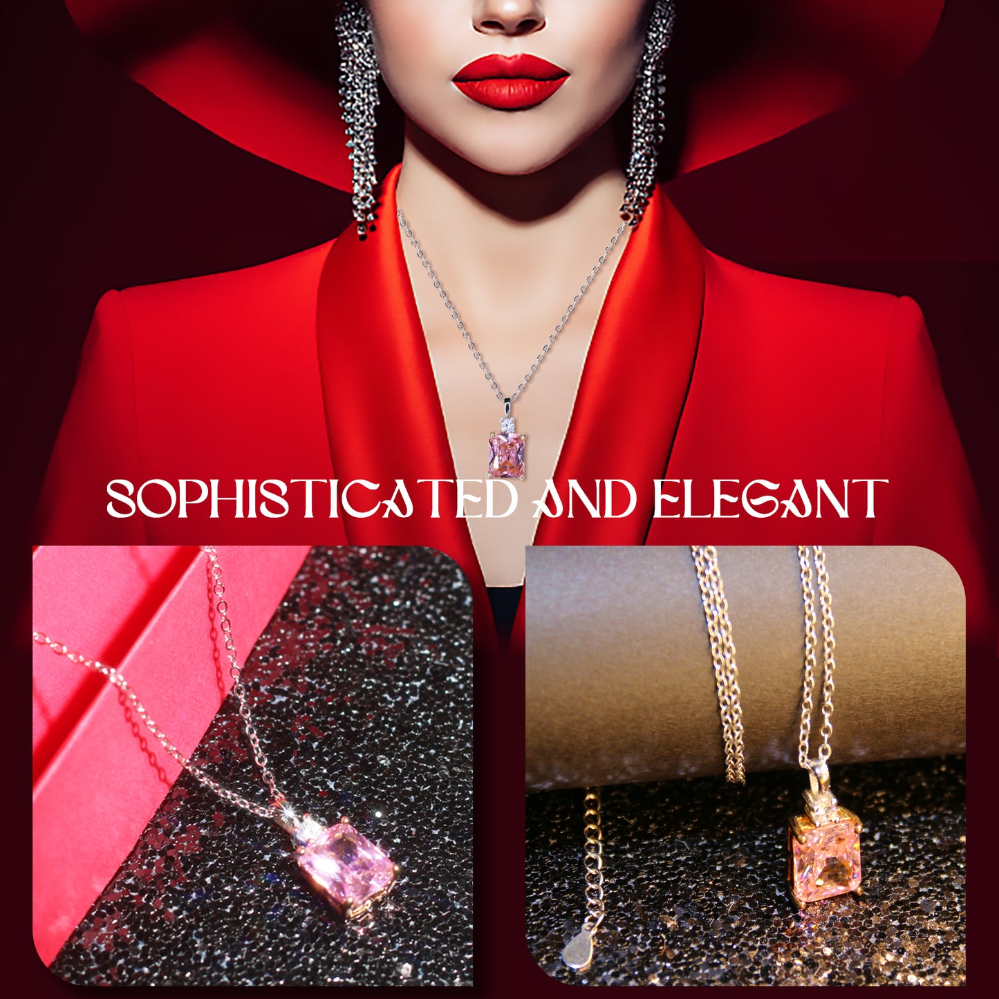 Adelisea&Eli Zircon S925 Women's Plated Square Pendant Necklace, Cubic Zirconia